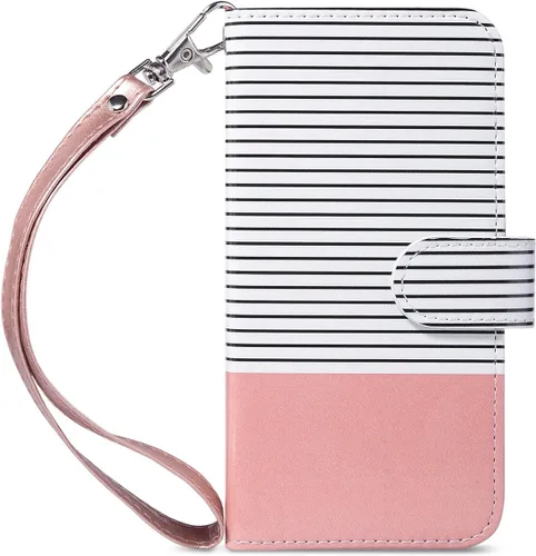 Vista 17 de ULAK Funda tipo cartera para iPhone SE (2022)/SE (2020)/8/7, tarjetero con Brillo