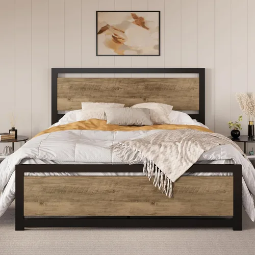 Vista 9 de SHA CERLIN Marco de cama tamaño completo con cabecera moderna, base de plataforma de metal resistente con pie de cama cuadrado y soporte de 13 Negro