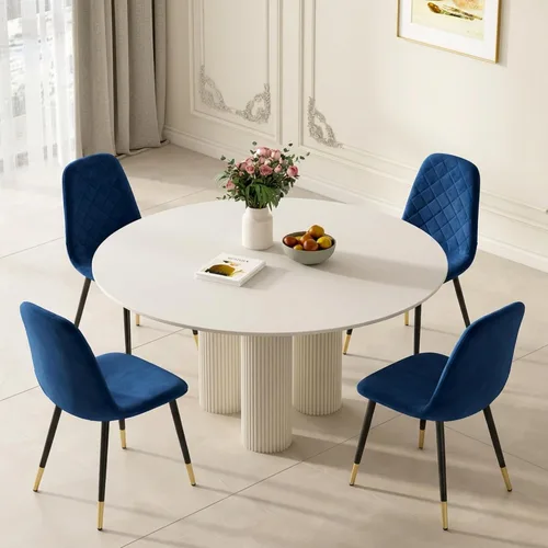 Vista 11 de Juego de 2 sillas de comedor de terciopelo azul marino, sillas tapizadas de cocina y comedor con patas de metal, sillas decorativas modernas