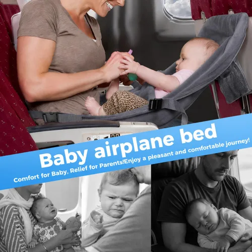 Vista 2 de Toddler Airplane Seat Extender and Travel Bed for Baby, Portable Infant Footrest, Travel Essentials for Flying in Economy Seats (Gray)