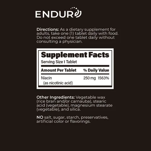 Vista 6 de ENDUR-ACINA - Niacina B3 - ER (liberación prolongada) 250 mg (200 ct) Nicotinic Acid Formula Supporting Healthy Heart & Cholesterol Balance with