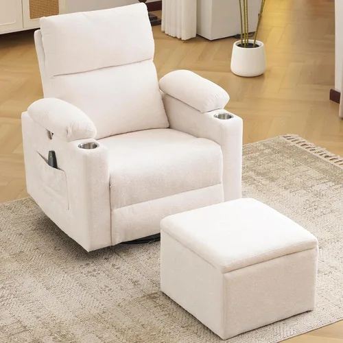 Vista 20 de Sillón reclinable eléctrico con balanceo para guardería con apoyabrazos ajustables, silla de lactancia con función de masaje y calor, reclinable