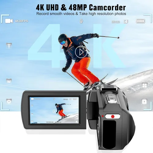 Vista 2 de Videocámara Cámara de vídeo 4K HD 48MP Vlogging Cámara para YouTube 3.0 "Videocámara con pantalla táctil, 18X Grabadora de Cámara Digital Zoom