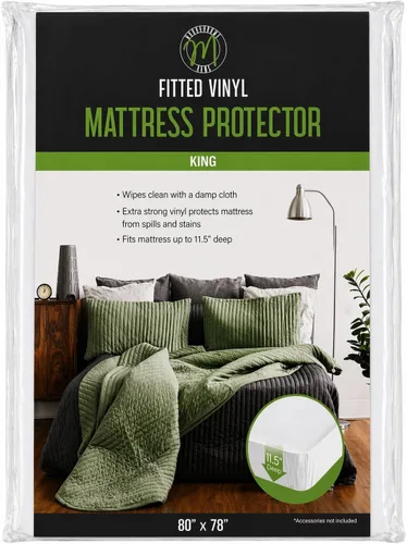 Vista 6 de Home Expressions Protector de colchón de vinilo plástico 4Gauge, estilo sábana bajera, impermeable, transpirable y con protección contra derrames