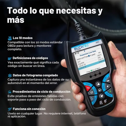 Vista 5 de BLCKTEC 440 Herramienta de diagnóstico Bluetooth OBD2 Escáner - Lector y escáner de código de coche - Viene con datos en vivo - Prueba del sistema