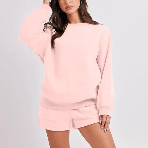 Vista 2 de Sweatshirt and Sweatpants Set Women Crew Neck Tops and Shorts Track Suits for Women Set Y2K Casual Travel Outfit
