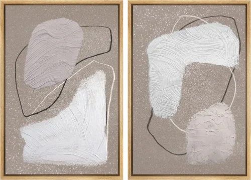 Vista 107 de SIGNWIN Lienzo enmarcado para pared, ilustraciones abstractas texturizadas en tonos beige terrosos, arte moderno, decorativo, contemporáneo