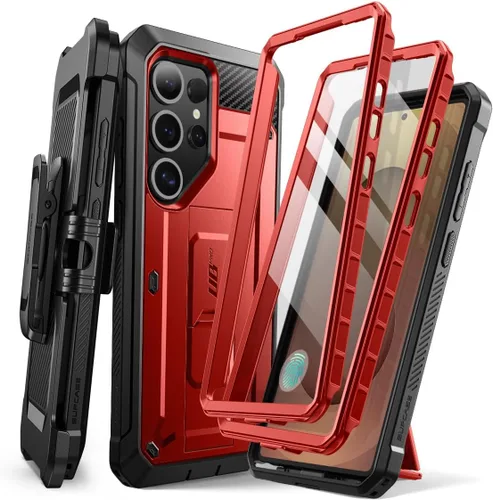 Vista 12 de SUPCASE - Funda para Samsung Galaxy S25 Ultra con protector de pantalla, color negro 2 Front Frames, Built-in Stand & Belt-Clip, Military-Grade
