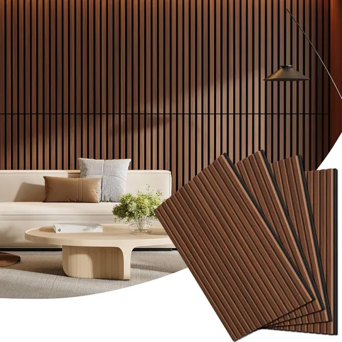 Vista 19 de Paquete de 4 paneles de madera para pared, 47.24 x 12.79 pulgadas, paneles de pared de listones de madera acústica para decoración de interiores