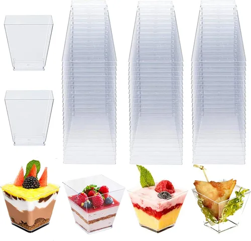 Vista 4 de Vasos de postre de plástico cuadrado transparente, mini cubo de 2 onzas, paquete de 40