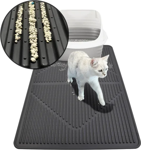 Vista 14 de Mofason - Tapete de goma para caja de arena para gatos, color negro Waterproof 24"x15" kitty litter box mat; litter trapping catcher mat; easy