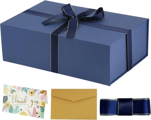Vista 14 de YINUOYOUJIA Caja de regalo grande de color negro de 14 x 9 x 4.5 pulgadas, cajas de regalo con tapa de cierre magnético, cinta y tarjeta, caja