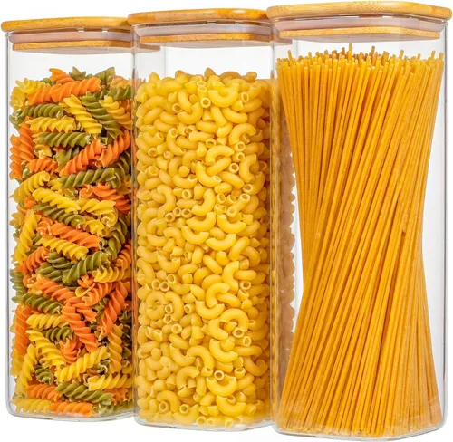Vista 16 de 37oz 4PCS Frascos de almacenamiento de vidrio con tapas, tarros de vidrio con tapas para despensa, recipiente cuadrado para galletas, nueces