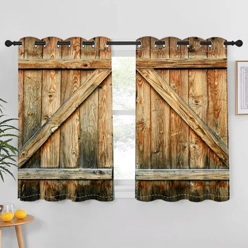 Vista 65 de Cortinas rústicas para ventana de puerta de granero, puerta de madera gris, puerta de garaje, tratamiento de ventana para sala de estar, dormitorio