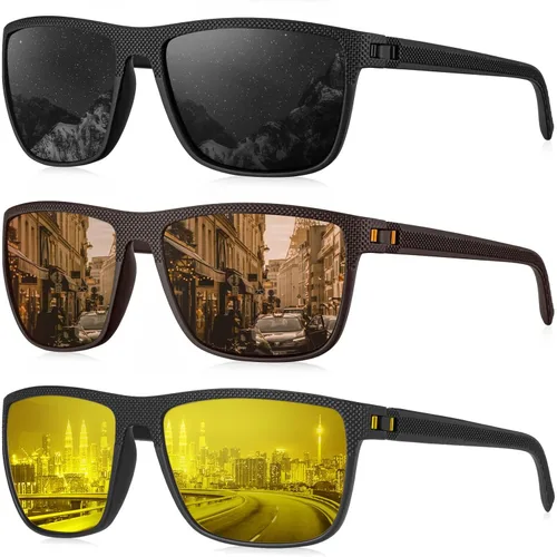Vista 19 de KALIYADI Gafas de sol polarizadas para hombre, gafas de sol ligeras con protección UV para conducir, pescar y jugar golf (3 unidades) Negro