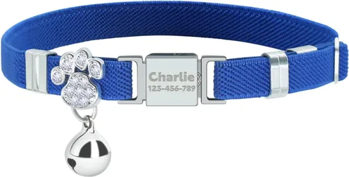 Vista 8 de Collares elásticos de seguridad personalizados para gatos con campana, collares elásticos personalizados con láser para niñas, niños, gatos
