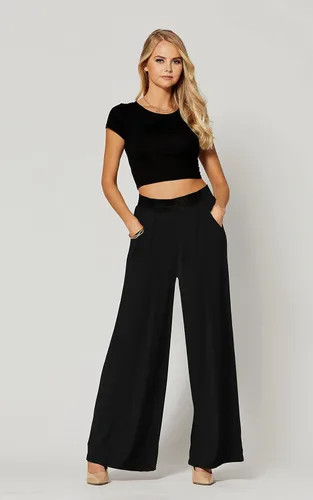 Vista 2 de Pantalones Palazzo de alta calidad para mujer con bolsillos, cintura alta, diseños sólidos e impresos, Palazzo, talla única