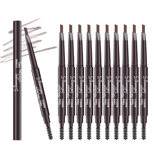 Vista 13 de 12 piezas de lápices de cejas negros impermeables para mujeres, lápiz de cejas retráctil de doble punta con cepillo, diseño de punta triangular, más