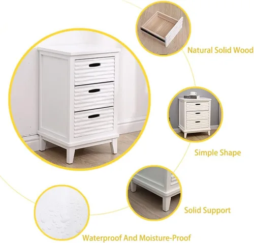 Vista 4 de Mesita de noche, mesita de noche, mesita de noche moderna blanca con 3 cajones, mesita de noche de madera/organizador de armario para espacios