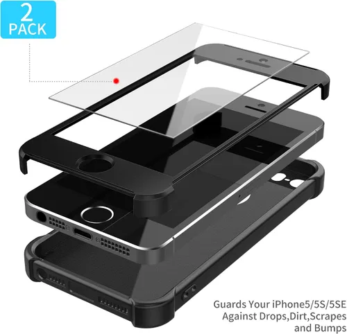Vista 4 de ORETECH - Funda diseñada para iPhone 5/5S / SE (2016), con [2 protectores de pantalla de vidrio templado] cuerpo completo de 360° para iPhone SE