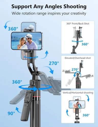 Vista 7 de Trípode para selfie stick de seguimiento facial automático de 69 pulgadas, trípode automático para teléfono, trípodes de viaje de apertura