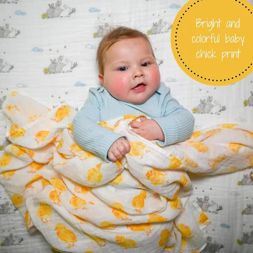 Vista 5 de LollyBanks Manta para envolver al bebé, manta de muselina 100% algodón para niños y niñas, grande de 47 x 47 pulgadas, mantas suaves y transpirables