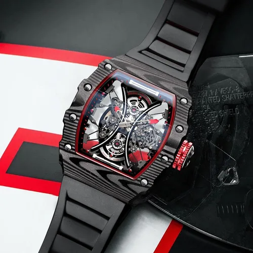 Vista 3 de FEICE FM602 - Reloj de pulsera automático para hombre, cristal de zafiro, movimiento japonés, esqueleto, automático, reloj mecánico automático