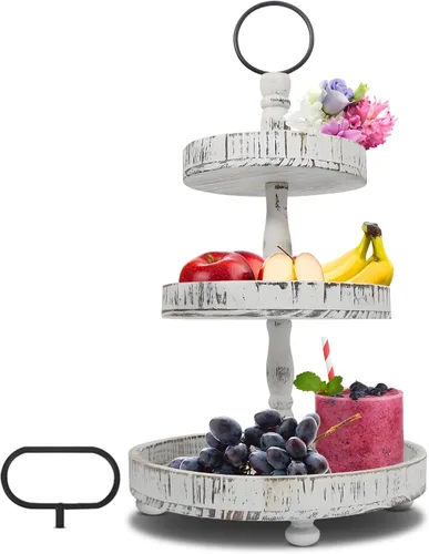 Vista 10 de AONEHOME Soporte de bandeja de 2 niveles, bandejas decorativas blancas con niveles - Soporte para cupcakes de 2 niveles - Bandeja de servir de 2