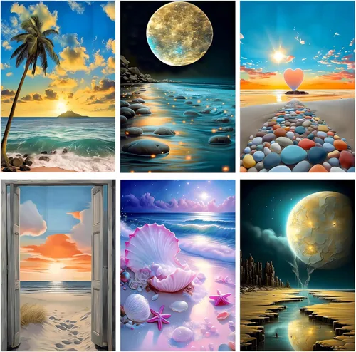 Vista 18 de DOTZSO Paquete de 6 Pintura de Diamantes para Adultos, Kit de Pintura de Diamante 5D para Bricolaje, Kit Completo de Arte de Diamantes con Pintura