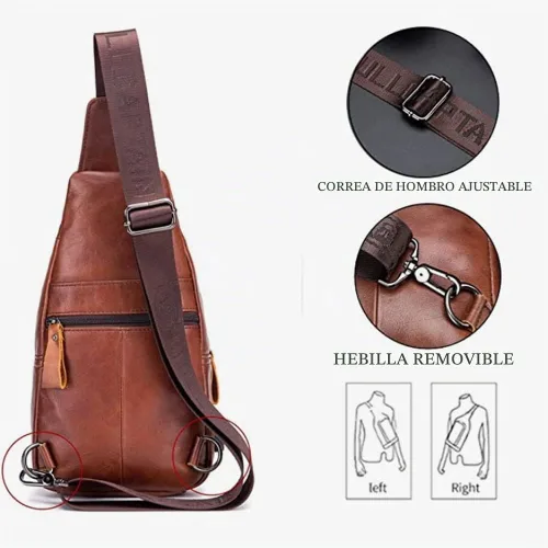Vista 3 de Vintage Leather Sling Bag Backpack for Men Crossbody Shoulder Chest Day Pack Backpacks #10Marrón