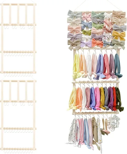 Vista 12 de POVETIRE Organizador de lazos para el pelo con soporte para diadema para niñas, organizador de almacenamiento para diademas y accesorios para bebé