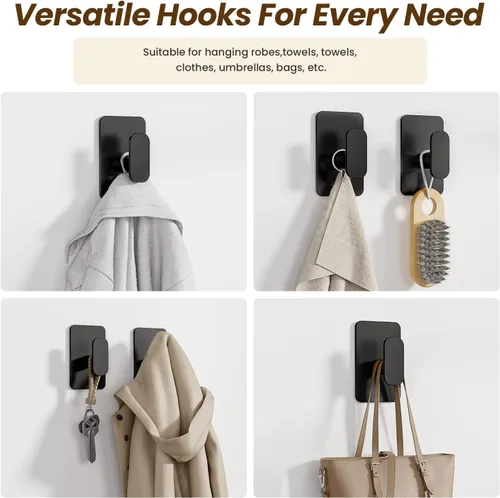 Vista 7 de Ganchos Autoadhesivos de Servicio Pesado – 26 libras máximo, ganchos de pared adhesivos de acero inoxidable para colgar toallas, abrigos, batas