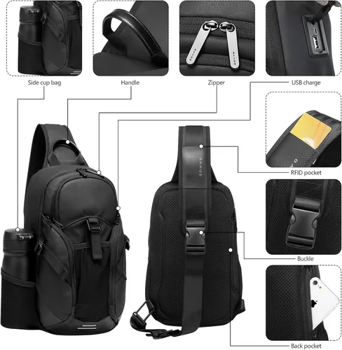 Vista 4 de JUMO CYLY Water-Resistant Sling Bag for Men, USB Crossbody Backpack Casual Mens Shoulder Bag