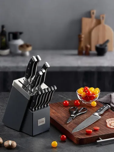 Vista 7 de D.Perlla - Juego de cuchillos de cocina con tecnología avanzada de autoafilado, juego de cuchillos de textura ondulada de 14 piezas con bloque