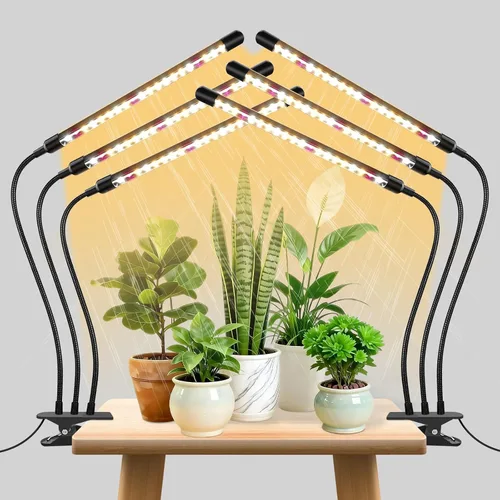 Vista 9 de SDOVUERC Luces de cultivo de 4 cabezales para plantas de interior, lámparas LED de espectro completo con clips y cables de 120 pulgadas para cultivo
