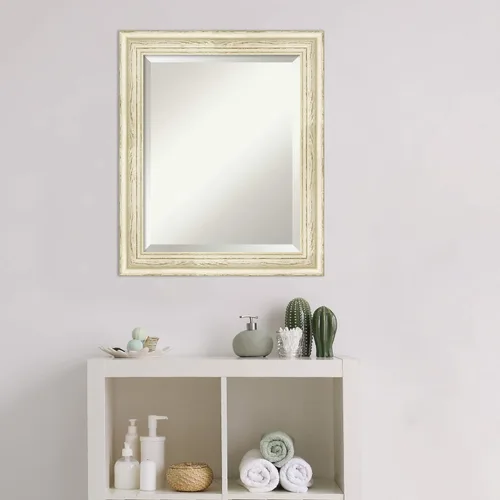 Vista 5 de Amanti Art - Espejo de baño blanco para sobre lavabo, espejo rectangular de 24x20 con lavado de campo blanco, marco rústico pequeño de madera