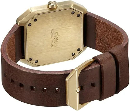 Vista 4 de slow Jo 18 - Reloj suizo de 24 horas con una sola mano - Oro con correa de piel marrón oscuro