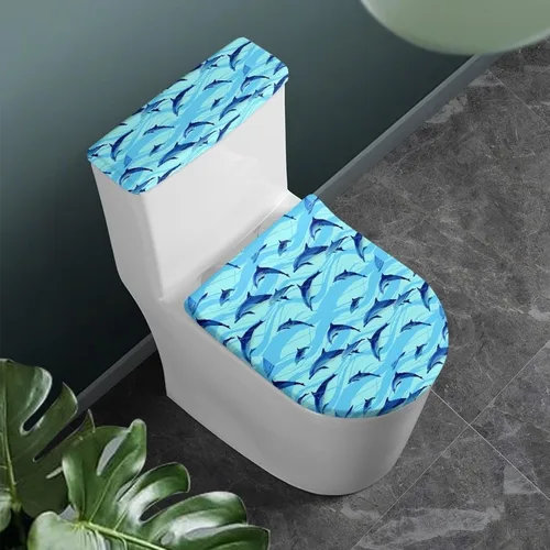 Vista 9 de Ystardream Juego de 2 fundas de inodoro y fundas de asiento de mar profundo, fundas de tapa de asiento de inodoro, fundas lavables para tanque
