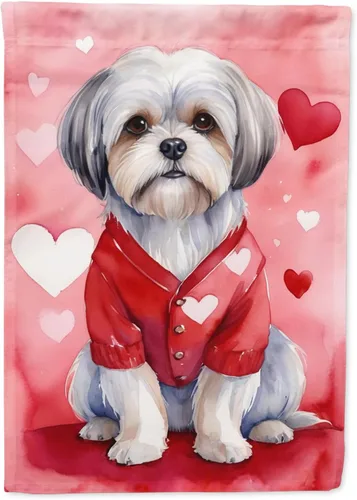 Vista 185 de Caroline's Treasures DAC5252GF Affenpinscher - Bandera de jardín con texto en inglés "My Valentine", bandera decorativa para patio exterior, patio