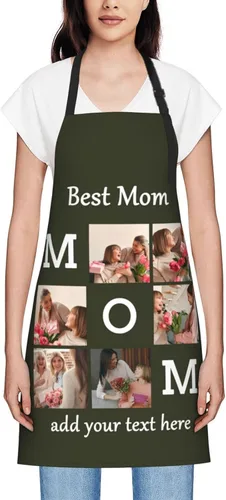 Vista 9 de Delantales personalizados para mujer, diseño de delantal de chef ajustable con nombre, textos, fotos, flores, regalos para el día de la madre