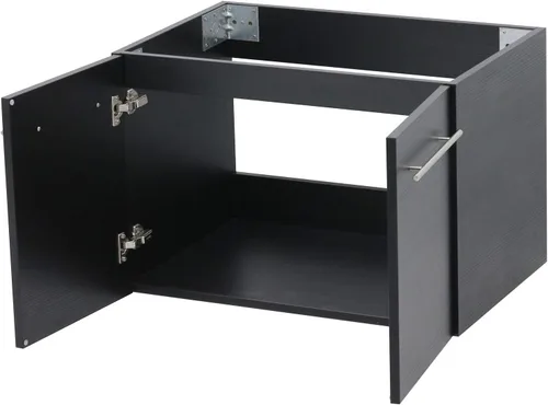 Vista 4 de Juego de lavabo flotante para montaje en pared, tocador negro, encimera de piedra plana negra, fregadero de cerámica - 24 pulgadas
