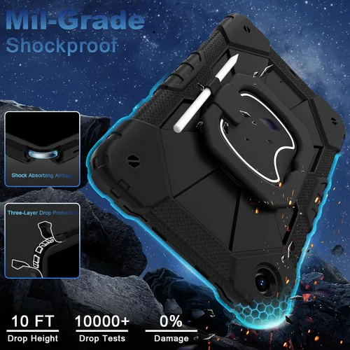 Vista 3 de WESOROL Funda para Galaxy Tab A11 Plus/A9 Plus de 11 pulgadas, a prueba de golpes para tableta Samsung A11+/A9+ con protector de pantalla con Negro
