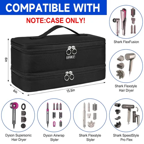 Vista 2 de Funda de viaje compatible con Shark Flexstyle/FlexFusion/secador de pelo, bolsa de almacenamiento de herramientas calientes para cabello de doble