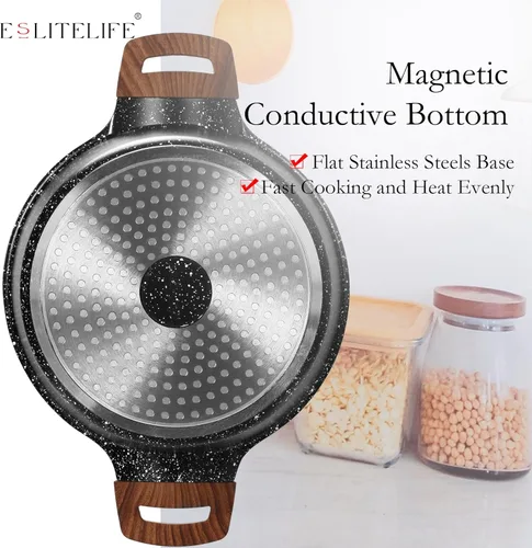 Vista 7 de ESLITE LIFE - Olla antiadherente con tapa, 3 cuartos de galón, olla de granito pequeña para sopa y pasta, compatible con inducción, libre de PTFE