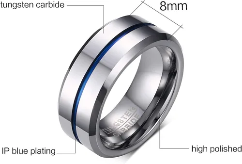 Vista 3 de Sheloves - Juego de anillos de boda para pareja, mujer, plata de ley con circonita cúbica para hombre, anillos de tungsteno azul para él y ella