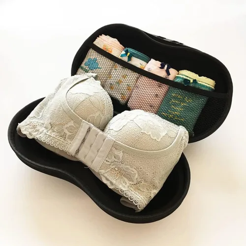 Vista 3 de Organizador de ropa interior, bolsa portátil para brasier, con funda de red, organizador de brasieres para viajes, bolsillos grandes, almacenamiento