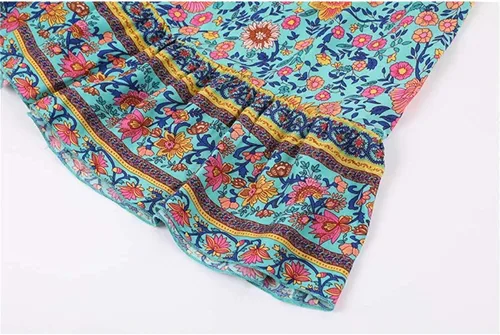 Vista 5 de MEROKEETY - Falda larga por debajo de la rodilla, acampanada y plisada de cintura alta con estampado floral bohemio y bolsillos para mujer