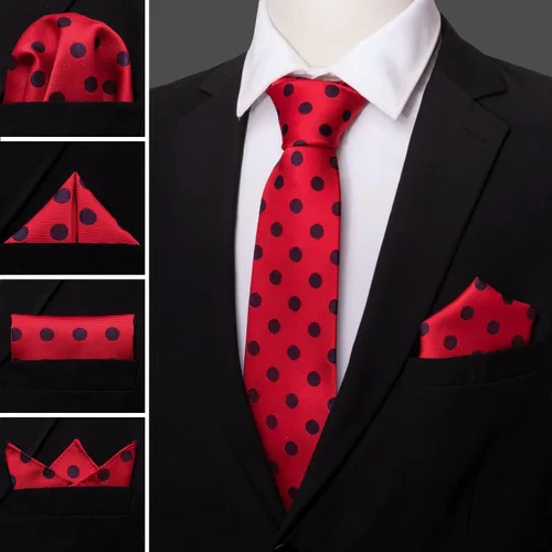 Vista 103 de Barry.Wang Corbatas de seda para hombre, diseño de lunares, gemelos cuadrados de bolsillo, gemelos para negocios, boda
