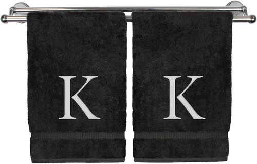 Vista 147 de Toalla de mano monogramada, regalo personalizado, juego de 2 - Toalla bordada con letra de bloque dorada - Extra absorbente 100% algodón turco