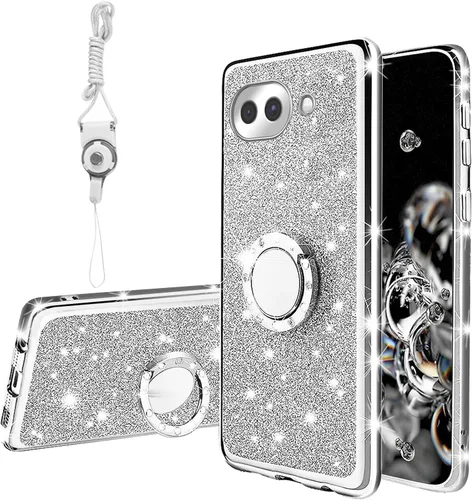Vista 37 de Funda compatible con Google Pixel 6 Pro para mujer, con purpurina, suave, elegante, transparente, TPU de lujo, bonita funda protectora con correa